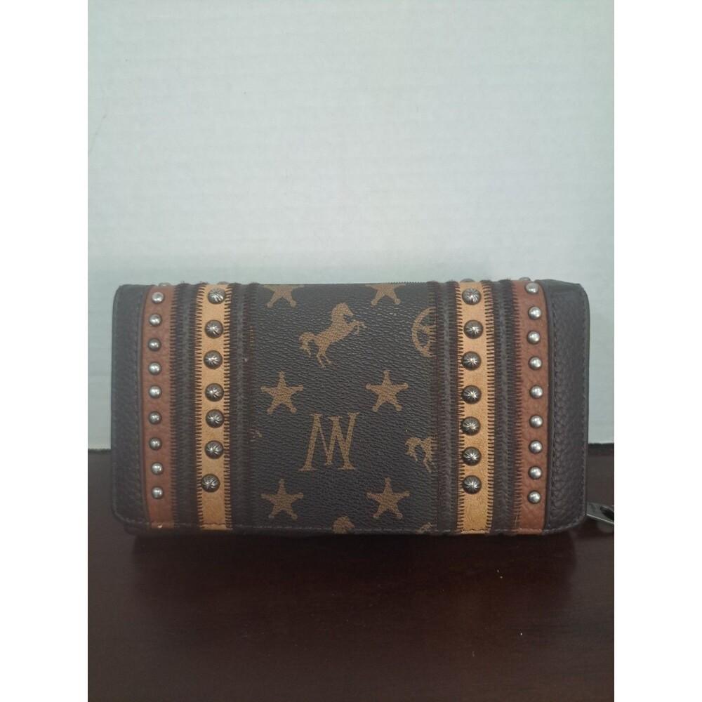 Montana West Leather Wallet Dark Brown Western Design With Studs